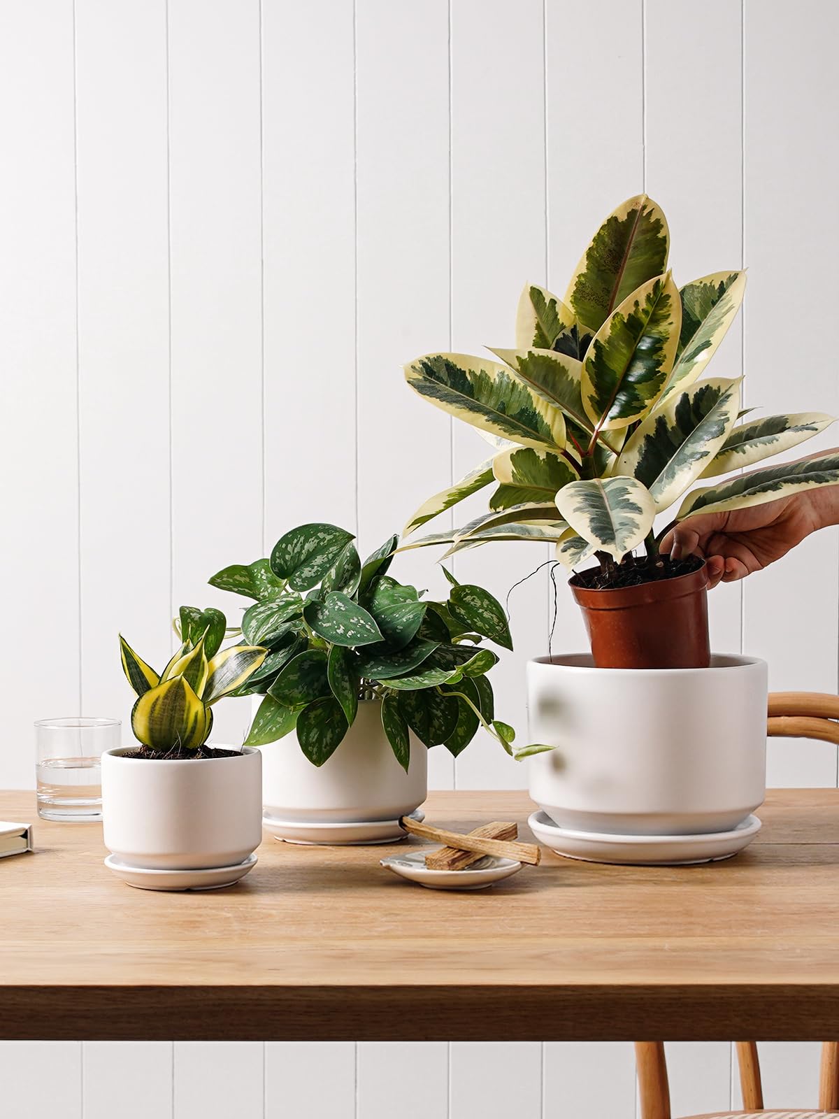 LE TAUCI Ceramic Plant Pots with 2 Inch Coconut Fiber Drainage Mesh Pad, Keeps Soil in Place and Improves Drainage for Indoor Plants