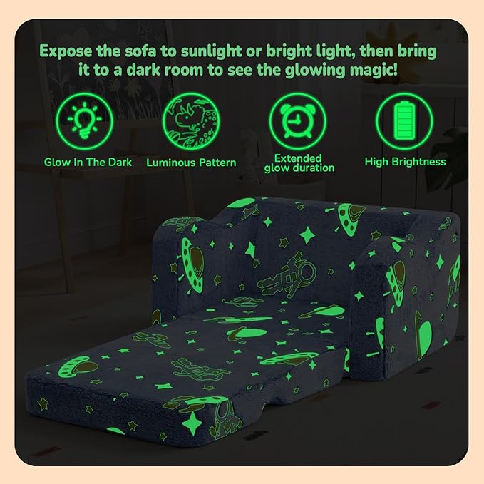 MeMoreCool Glowing Rocket Kids Chair, Glow-in-the-Dark Space Kids Couch