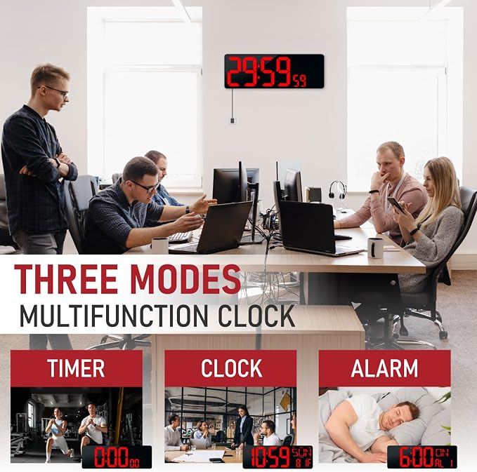 TXL 17.2'' Bluetooth Large LED Digital Wall Clock, Large Display Date and Temperature,Count Up/Down Timer Clock with Remote Control, Adjustable Brightness Alarm Clock for Home, Office, Gym, Elderly