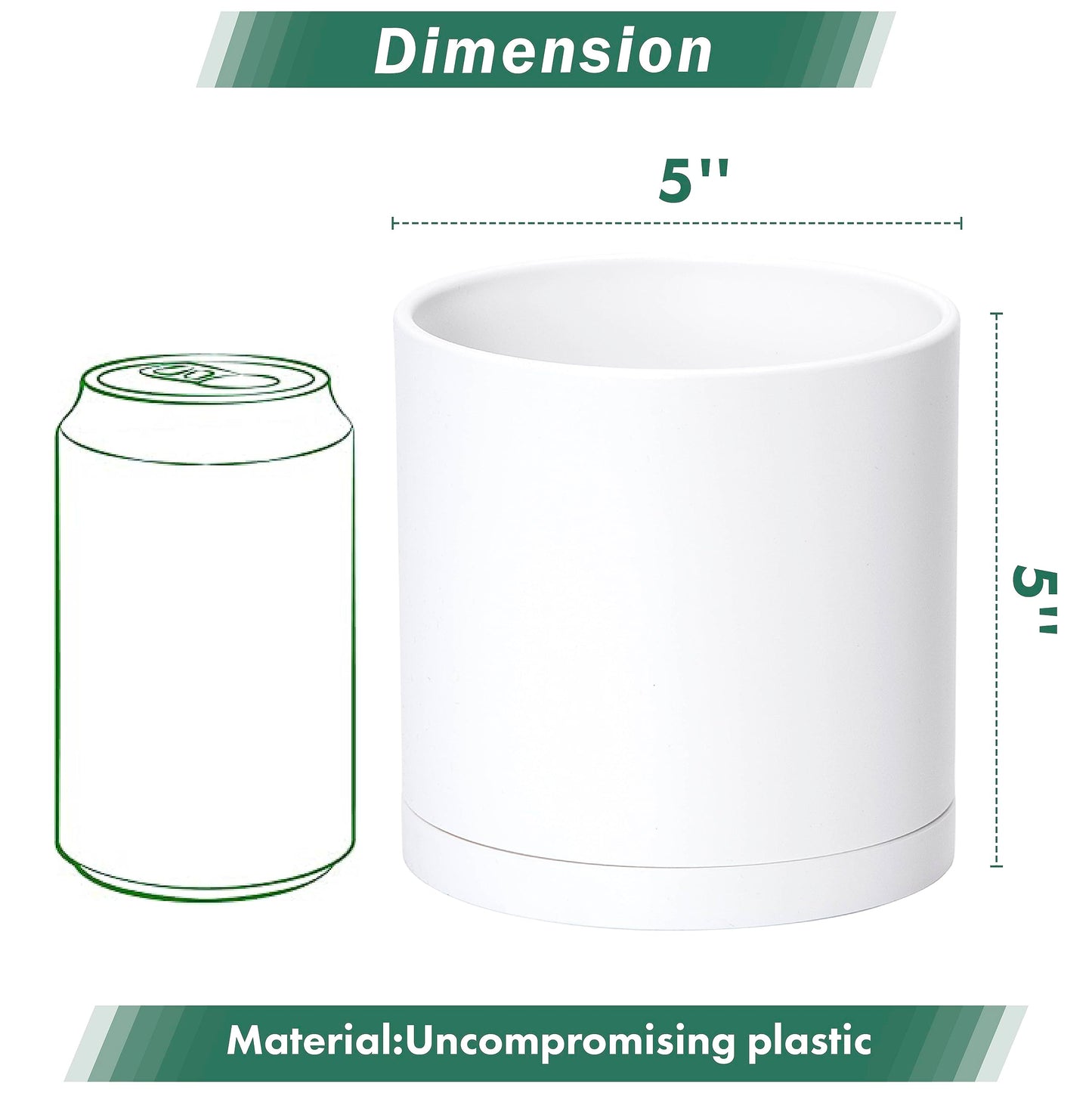 D'vine Dev 4 Pack 5 Inch Modern Plastic Plant Pots, Small Garden Planters for Plant with Drainage Holes and Saucers, White Color, 74-Z-G-2