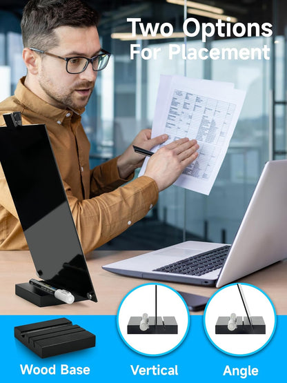 2 PCS Desktop Black Dry Erase Board with Stand - 12” x 8” Small Acrylic Black Board with Marker and Magnetic Clip, Reusable Desk Notepad, to-Do List, Menu Board Signs for Bar, Office, Home