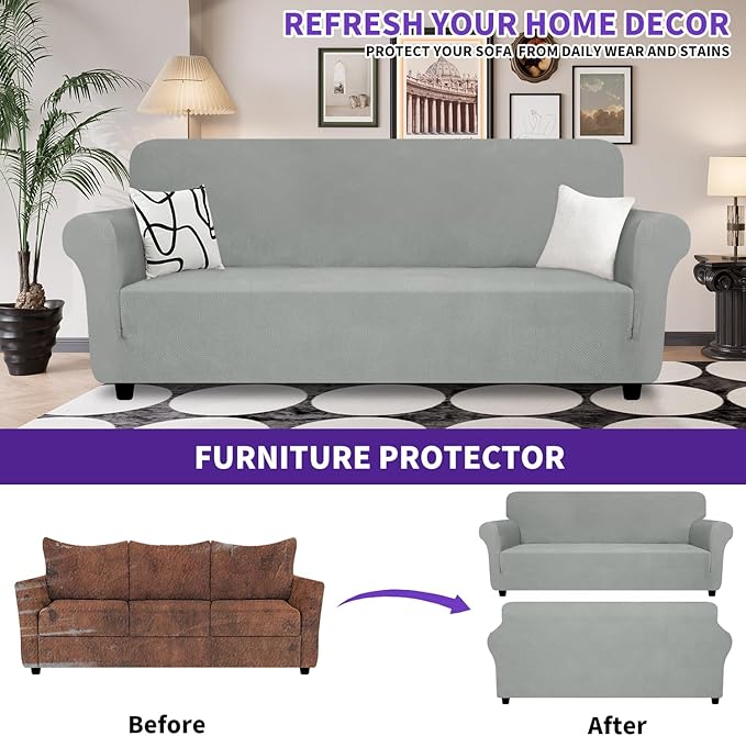 ZNSAYOTX Super Stretch Sofa Cover, New Striped Sofa Covers Fitted Slipcovers