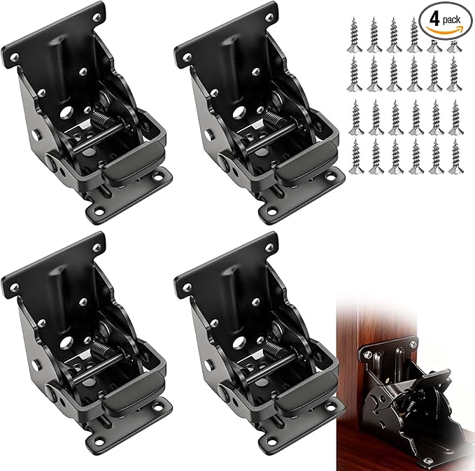 4 Pack Folding Brackets 0°-90°-180°, Heavy-Duty Self-Lock Hinge