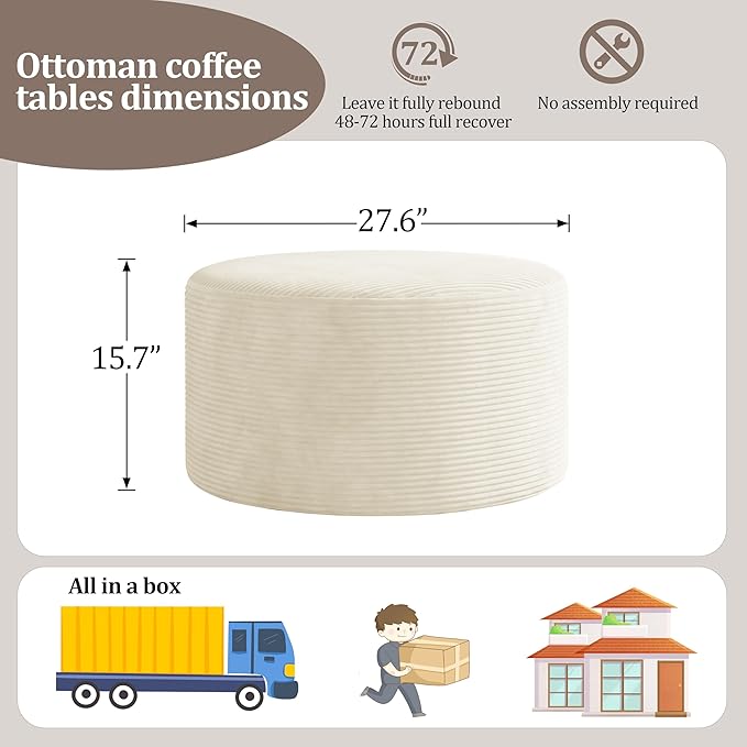 BSHOMGI Round Ottoman, Corduroy Ottomans Foot Stool, 27.5" Pouf Footstool