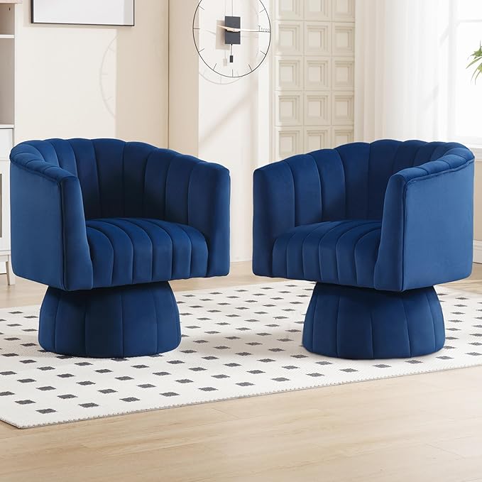 Swivel Accent Barrel Chair Set of 2- Cute Comfy Small Round Arm Chair Velvet