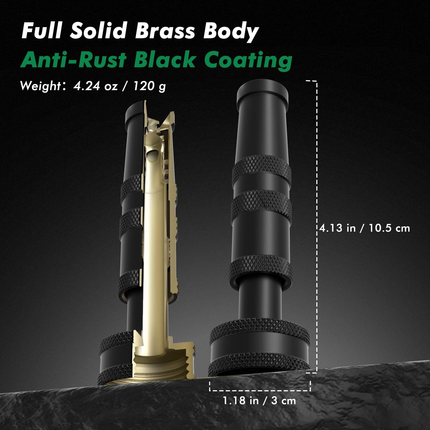 RESTMO Heavy Duty Brass High Pressure Hose Nozzle with Anti-Rust Coating, Adjustable Twist Water Hose Nozzle with 3 Spray Patterns for Garden Watering, Car Washing, Patio & Floor Cleaning