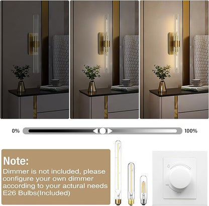 Wall Sconces Set of Two, 22.8" Gold Bathroom Sconces Wall Lighting with Clear Glass, Modern Sconces Wall Decor Brass Light Fixtures for Bathroom Mirror Living Room Hallway Bedroom
