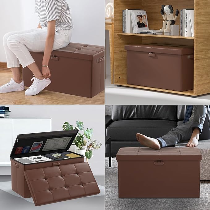ENGPOW Storage Ottoman Bench, Fireproof Folding Bench