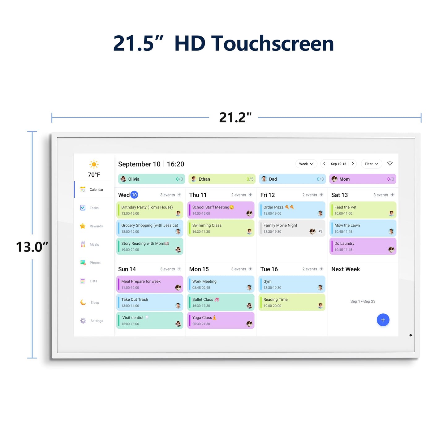 Digital Calendar, 21.5 Inch Electronic Calendar & Chore Chart, Smart Family Organizer with Interactive Touchscreen Display, Wall Mount or Desk Mount in Portrait or Landscape
