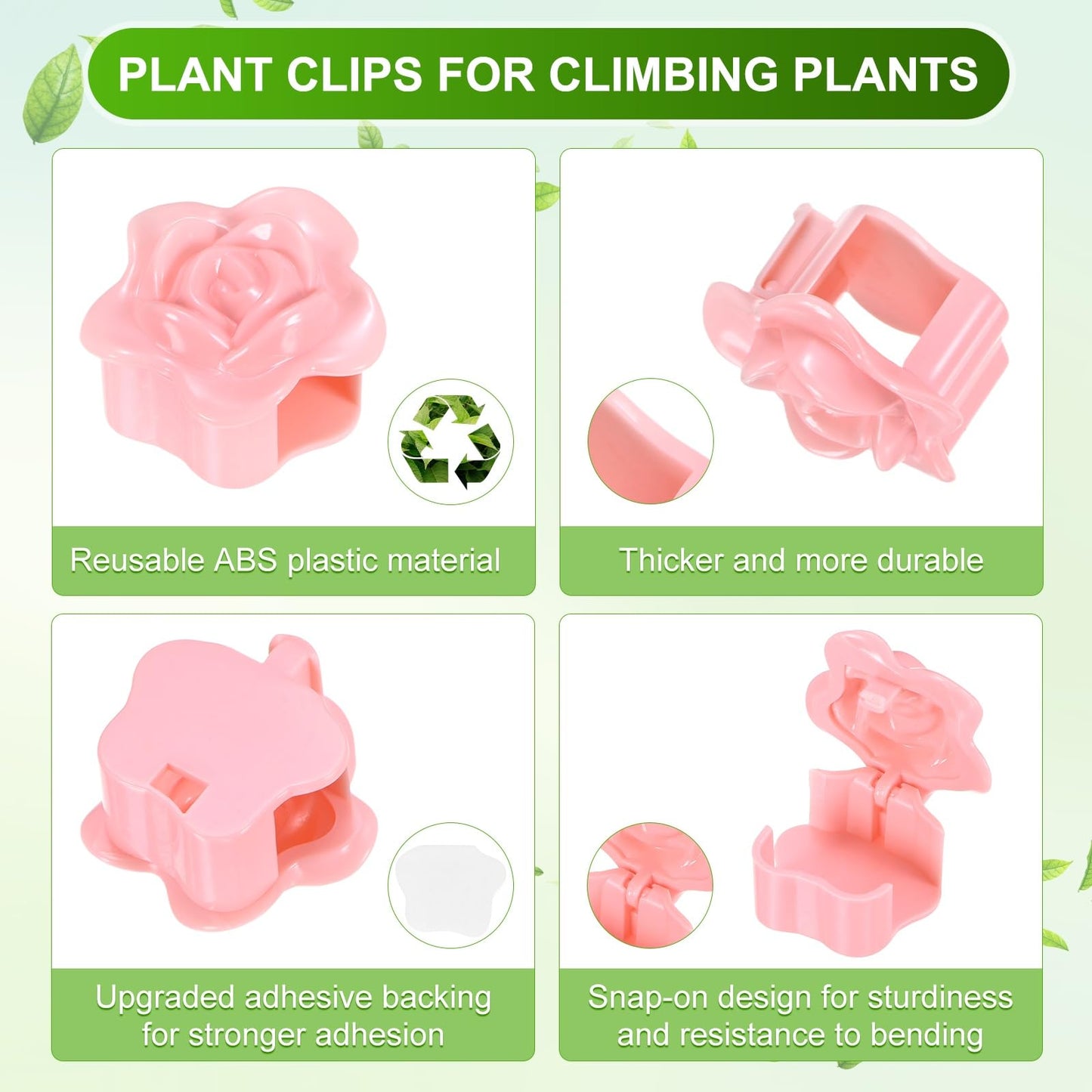 M METERXITY 100 Pack Plant Wall Clips, Self-Adhesive Plant Climbing Wall Clips Fixer with Acrylic Adhesive Sticker for Vine Support/Indoor/Outdoor Decor [Rose-Pink]
