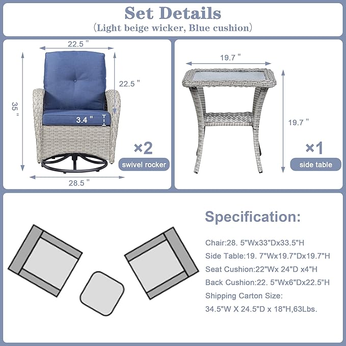 Belord Patio Wicker Chairs Swivel Rocker