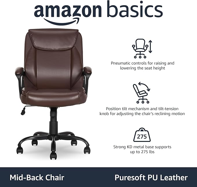 Amazon Basics Classic Puresoft PU Padded Mid-Back Office Chair