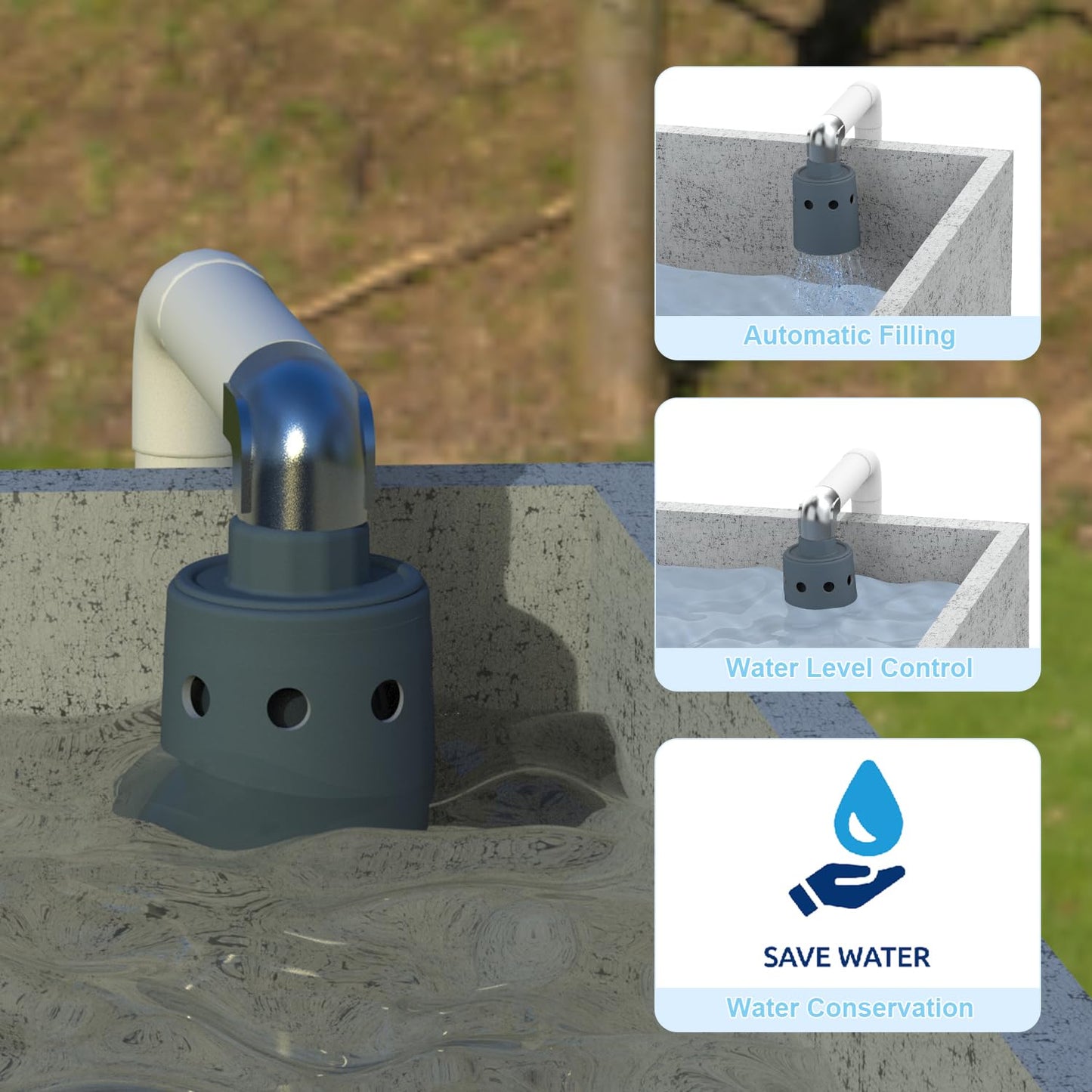 1" Float Valve for Water Tank, Automatic Water Level Control Valve, High Flow Fill Valve for Stock Tank, Livestock Water Trough, Pond & Pool, Nylon Resin, Auto Shut-Off