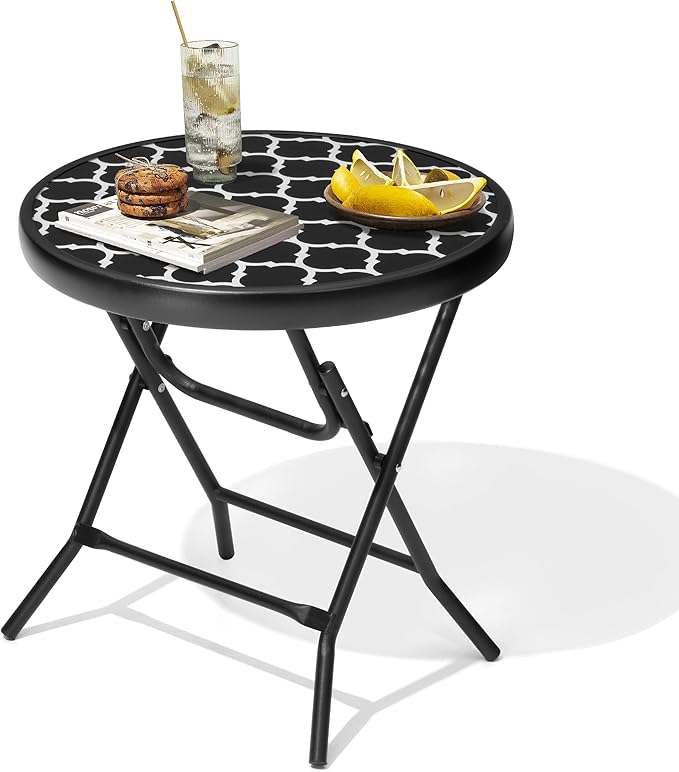 Foldable Patio Side Tables, 17.7" Small End Table Outdoor Weatherproof