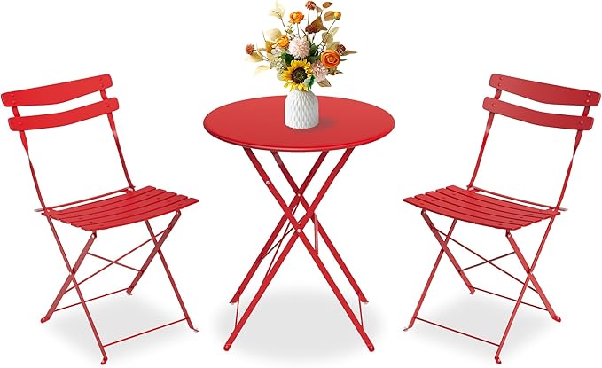 GarveeLife 3 Piece Patio Bistro Set, Folding Patio Bistro Table and Chairs Set