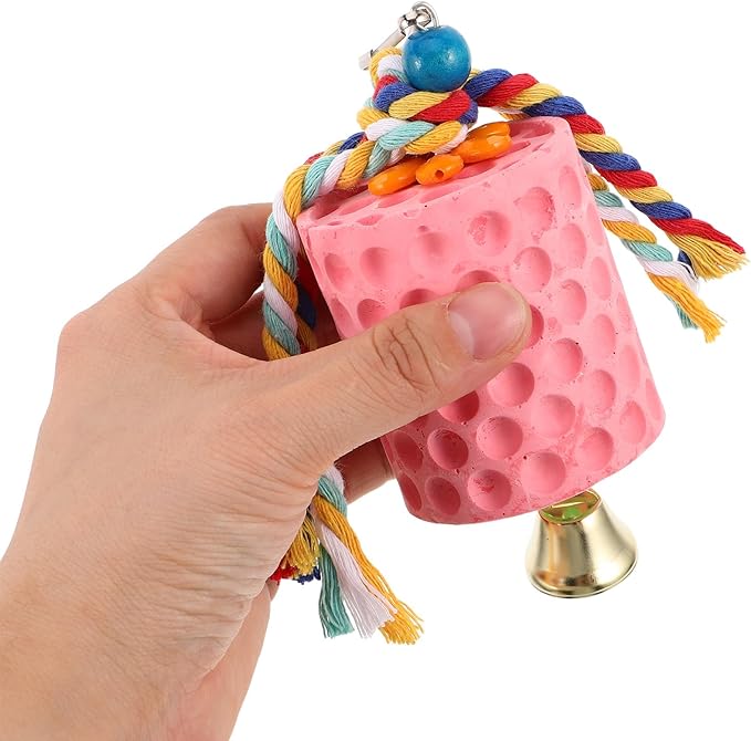 Luxshiny Mineral Block Bird Chewing with Bell for Parrots and Parakeets Beak Grinding Stone Cage Accessory for African Grey Cockatiels Interactive Chew for Boredom Relief and Play