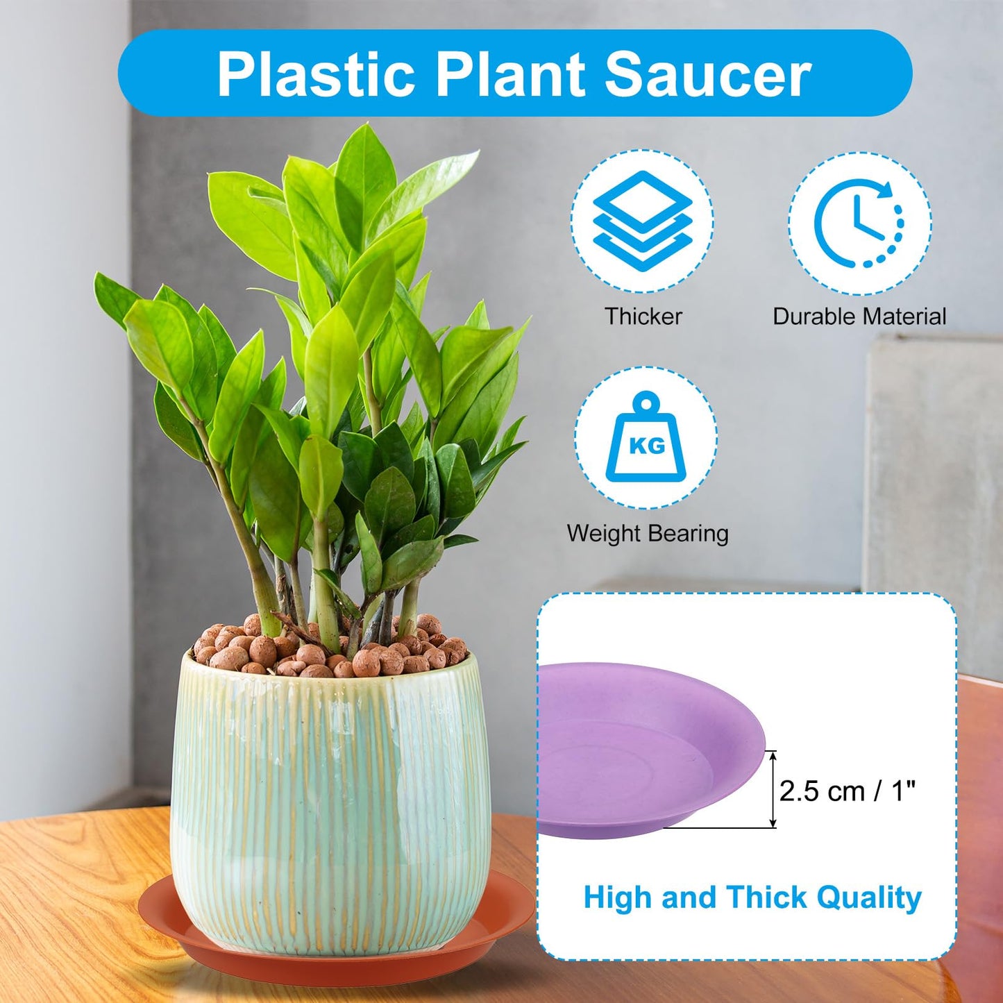 PATIKIL 10 Inch Plant Saucer Tray, 5 Pack Plastic Drip Tray Round Collects Excess Water Flower Pot Drainage Trays for Heavy Indoor Outdoor Pan, Purple