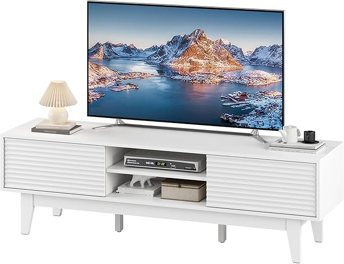 Fluted TV Stand for 55 65 Inch TV, Mid Century Modern Entertainment Center
