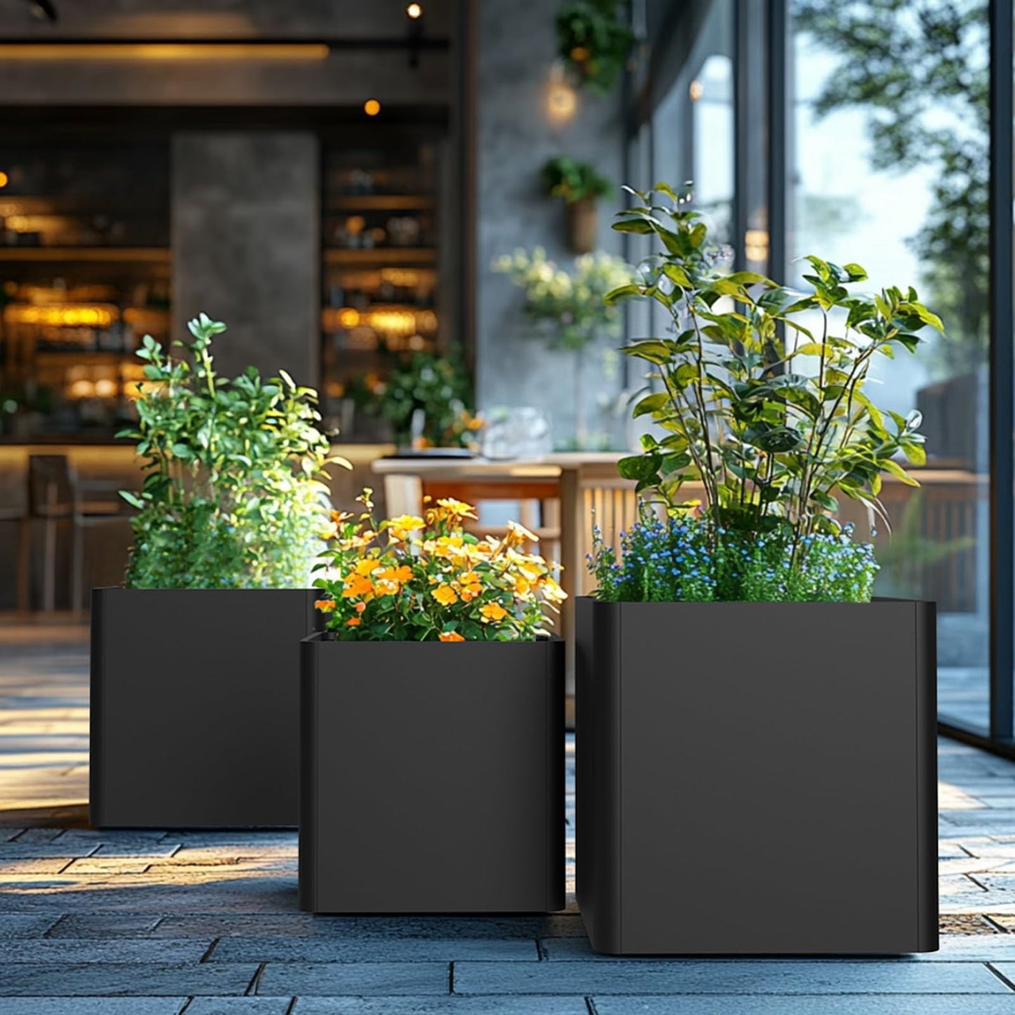 BHCORTEN Large Metal Square Planter 24" L x 24" W x 24" H, Heavy Duty Black Large Outdoor Planters with Drainage Hole for Porch/Patio/Garden