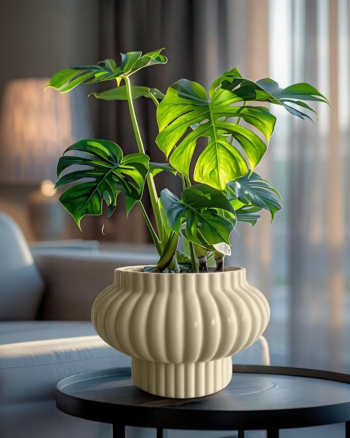 OXART 11 inch Plant Pot, Ceramic Plant Pots Indoor Plants with Drainage, Outdoor Flower Pots for Succulent, Snake Plant and Pothos Home Office Decorative Planters Pot, Yellow