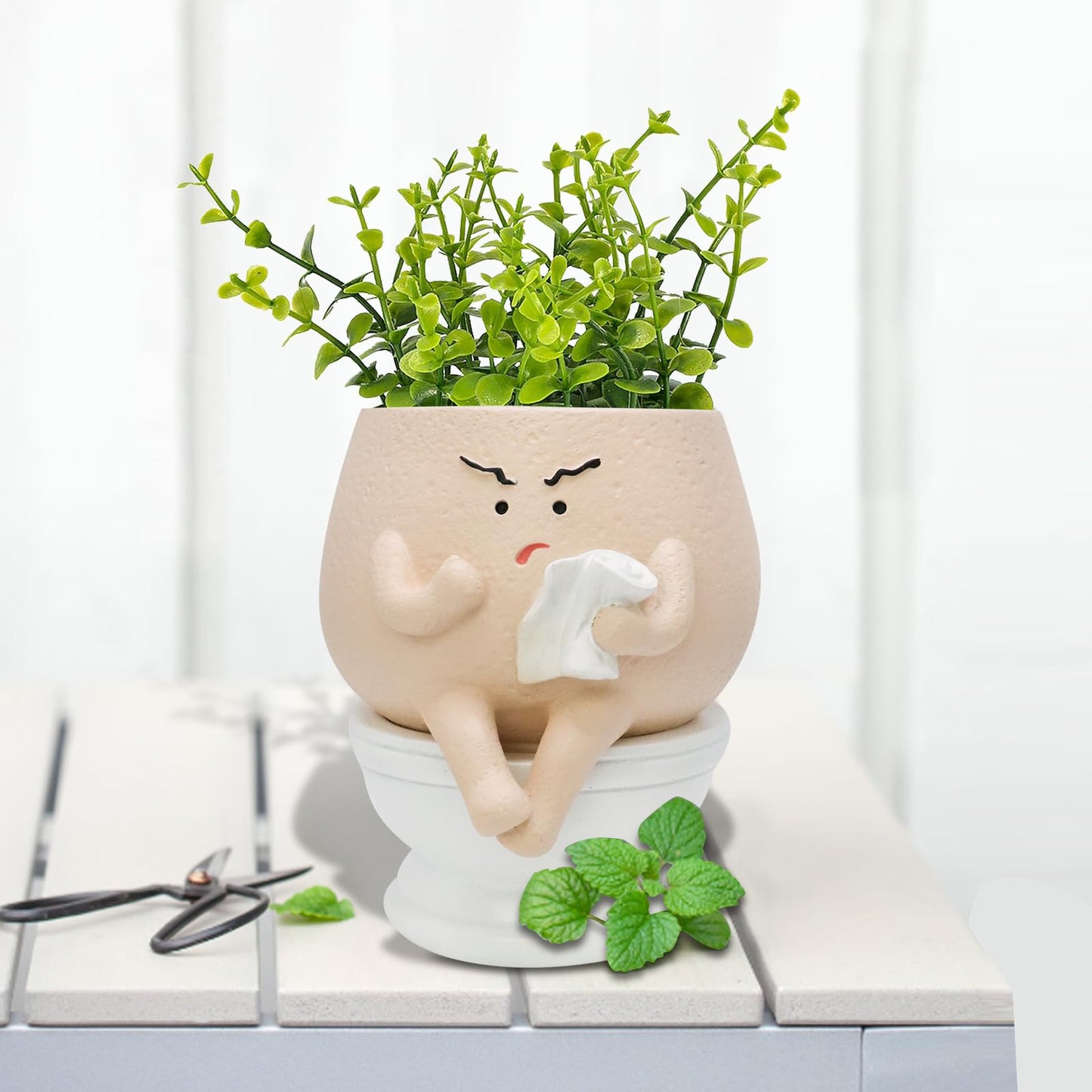 Toparad Face Self Watering Planter Pots Funny Toilet Plant Pot for Indoor Plants, Resin Face Head Flower Pots Quirky Succulent Planters with Drainage Hole, Gift Ideal for Home, Office, Christmas