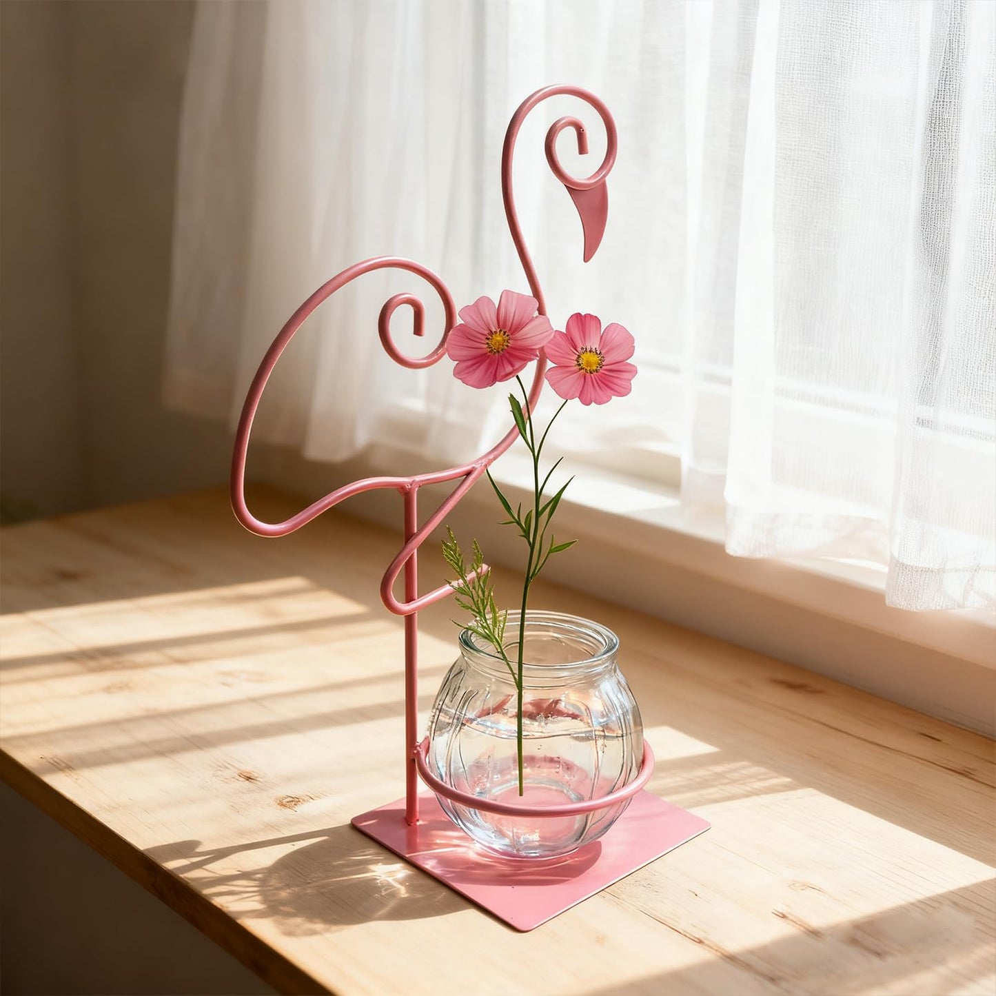Desktop Glass Planter Vase Holder,Terrarium Stand for Plants Creative Decorations for Home Patio Lawn Garden (Standing Flamingo Pink)