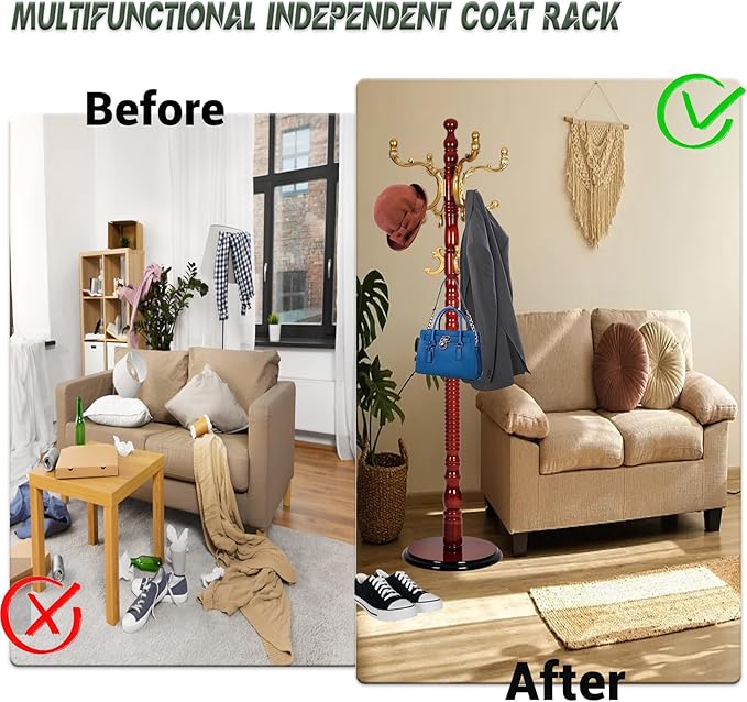 73" Wooden Coat Rack Stand, Coat Racks Freestanding
