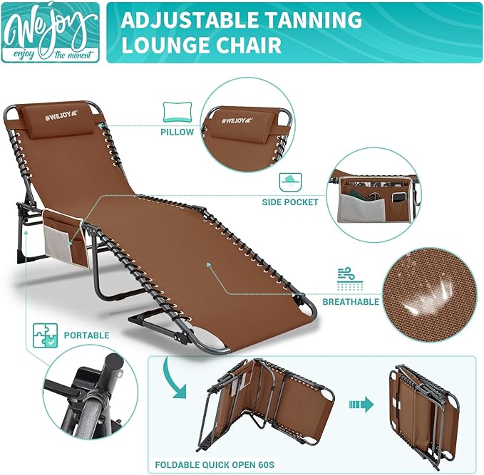#WEJOY Folding Lounge Chair Outdoor, 5-Position Adjustable Sunbathing Tanning