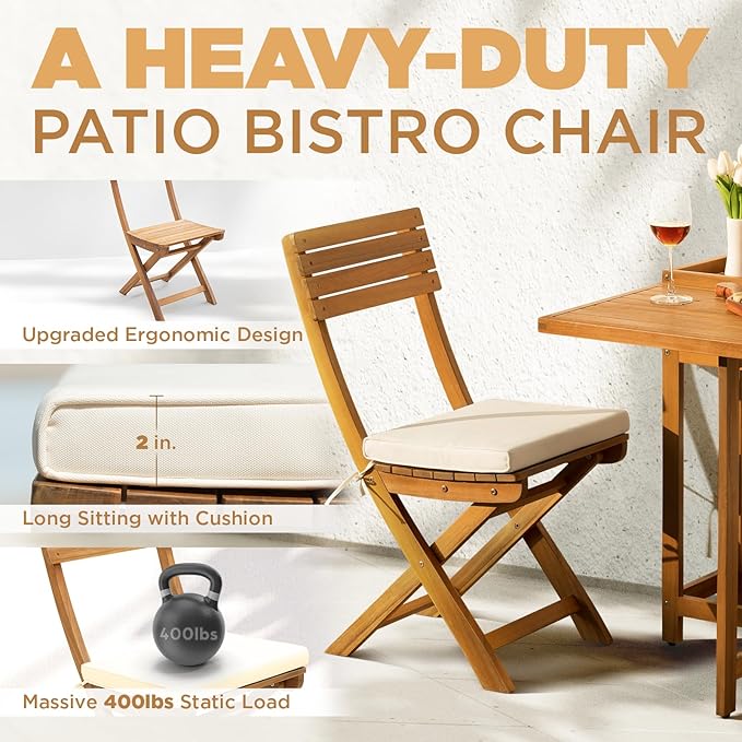 IDZO Natural 3-Piece Bistro Set: Foldable 400lbs Chairs, 220lbs Shelf Table