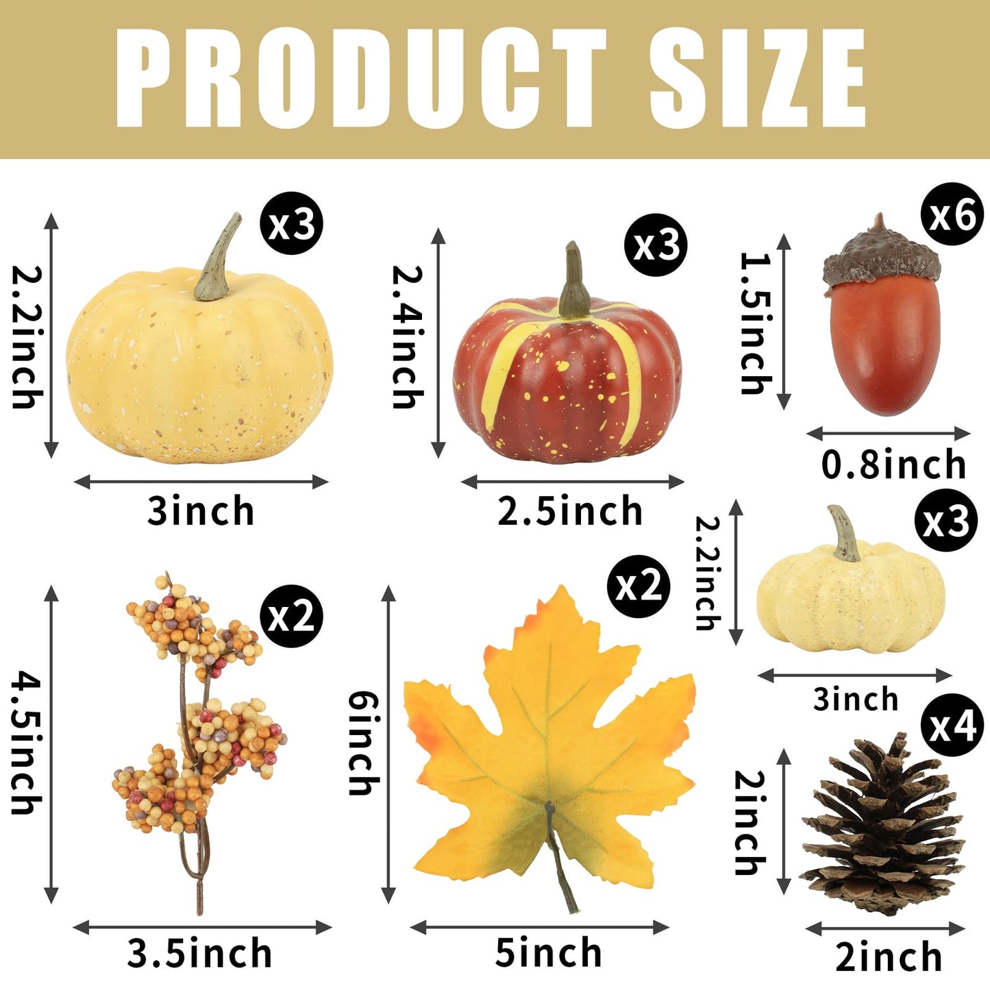 23Pcs Fake Pumpkins Fall Thanksgiving Decorations,Plastic Pumpkins with Acorns,Maple Leaves,Pine cones,Berries, Artificial Mini Pumpkin Decorating Harvest Home Decor Centerpiece Table Decorations