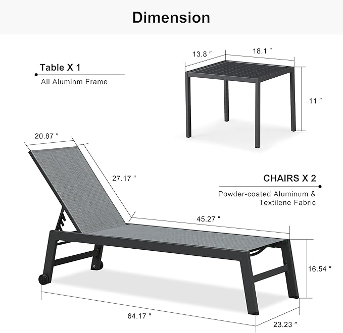 PURPLE LEAF Patio Chaise Lounge Set 4 Pieces Aluminum Outdoor Lounge Chairs