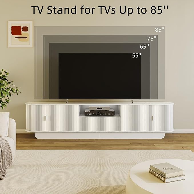 86.61'' Tambour TV Stand for 55-85 Inch, Modern Entertainment Center