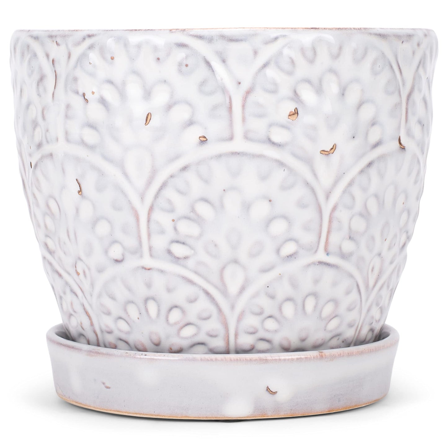 Napco Imports Scalloped Ivory and Jet Black 5 Inches Ceramic Glazed Indoor or Outdoor Planter Pot