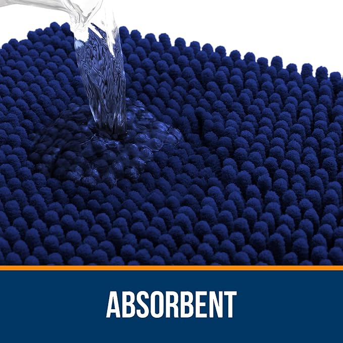 OLANLY Bathroom Runner Rugs 44x24, Extra Soft Absorbent Chenille Bath Rugs, Rubber Backing Quick Dry, Machine Washable Long Bath Mats for Bathroom Floor, Tub and Shower, Home Decor Accessories, Navy