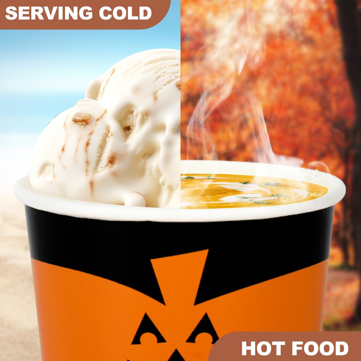AnyDesign Halloween Treat Cups 100 Pcs 6.5 oz Disposable Paper Bowls in 4 Styles Pumpkin Mummy Vampire Monster Funny Character Soup Cups for Hot Cold Drinks Party Supplies