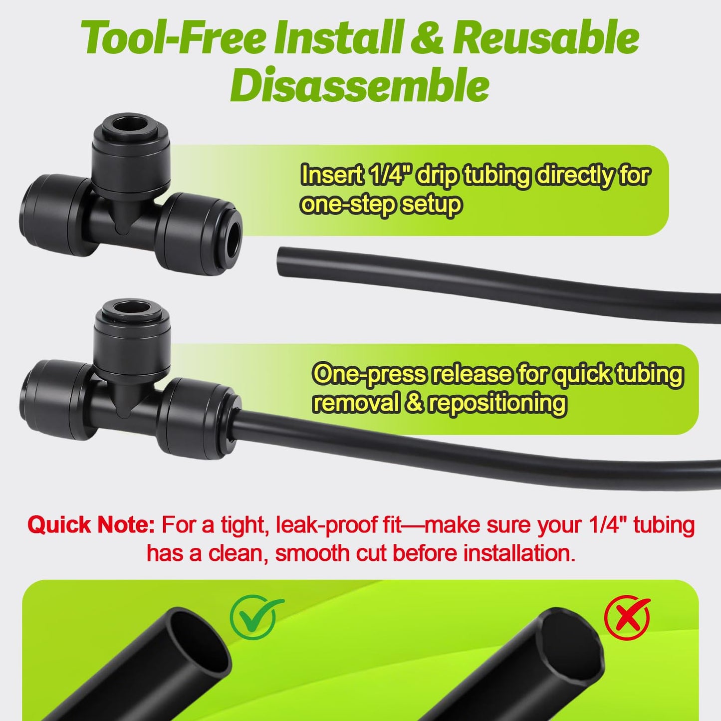 Copadri Quick Connect 1/4" Drip Irrigation Fittings Kit: 40 Pieces Drip Line Connection Push to Fit Parts for 1/4-Inch Tubing Dripline Hose Connectors for Garden Lawn Sprinkler System