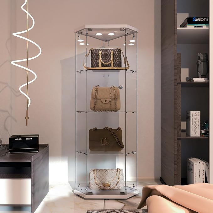 LFT HUIMEI2Y Glass Display Corner Cabinet 4-Shelf, Curio Cabinets Fast