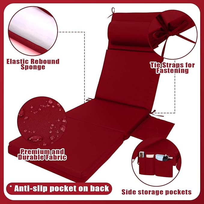 Wenqik 2 Pcs Outdoor Chaise Lounge Cushion