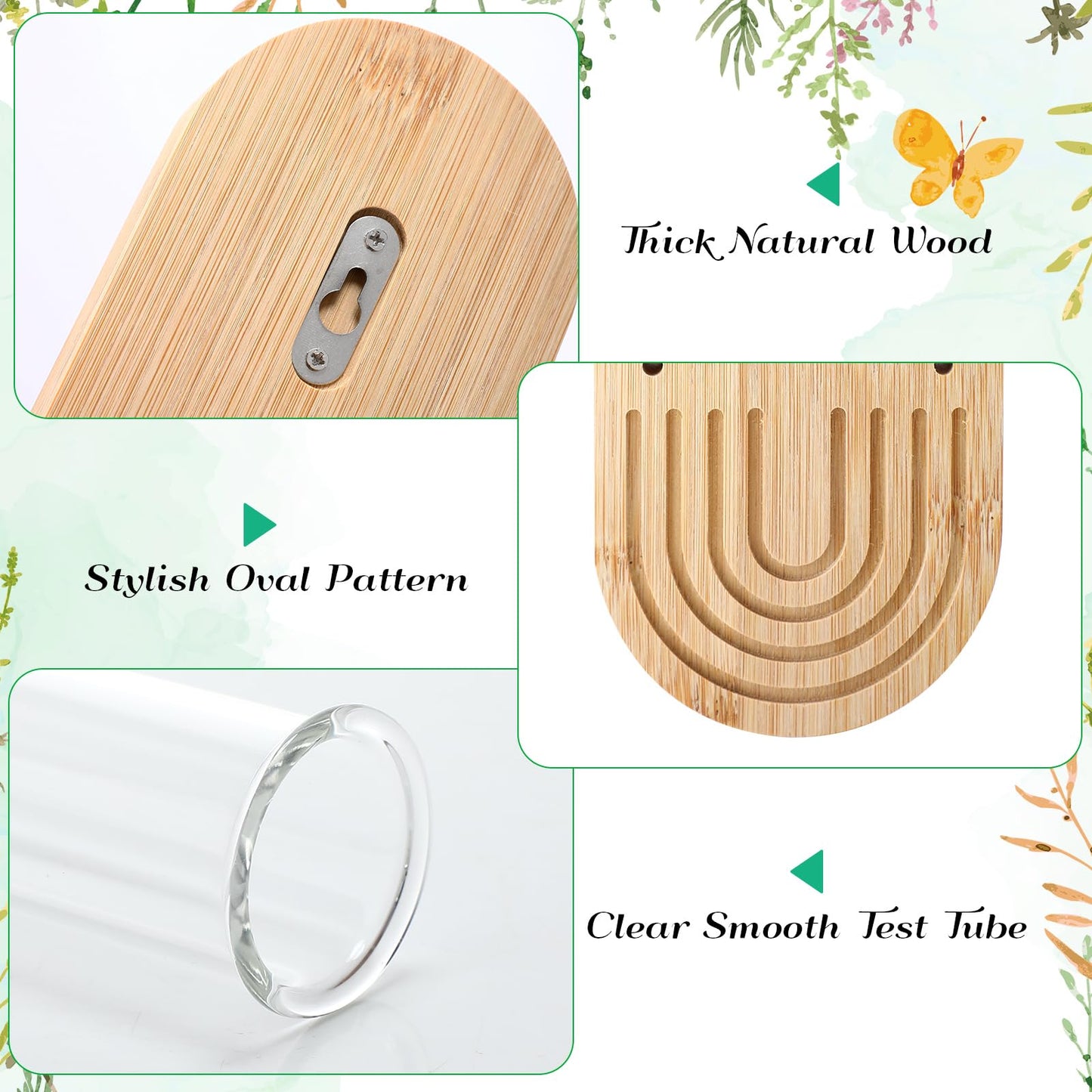 Beeveer 4 Sets Hanging Plant Propagation Stations Bamboo Wood Wall Mounted Test Tube Vase Rustic Decorative Glass Planter Holder Gift for Women Plant Lover Hydroponic Flowers Home and Office Decor
