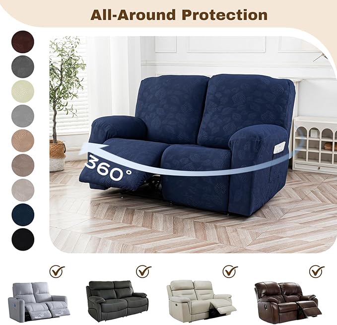 Gennia Recliner Loveseat Cover 4 Pieces, Waterproof Stretch Recliner Sofa