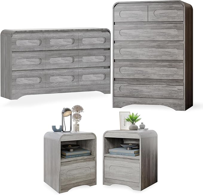 4 Piece Bedroom Set, Dresser and Nightstand Sets, Including Modern Wooden Large