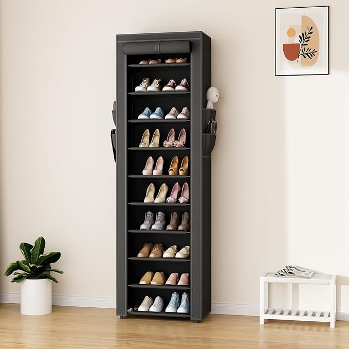 ROJASOP Shoe Rack with Covers 10 Tier Large Shoe Organizer Tall Shoe Closet