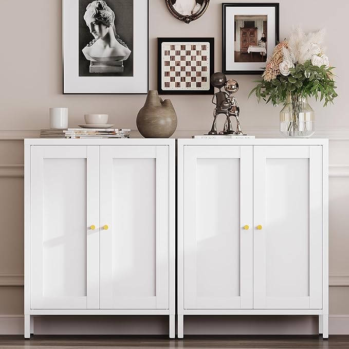 YAUWOH Metal Bathroom Storage Cabinet, Bathroom Floor Storage Cabinet