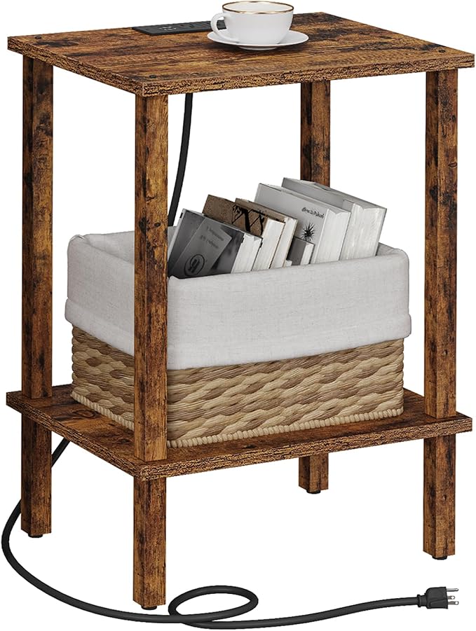 TUTOTAK End Table with Charging Station, Small Side Table with Outlets