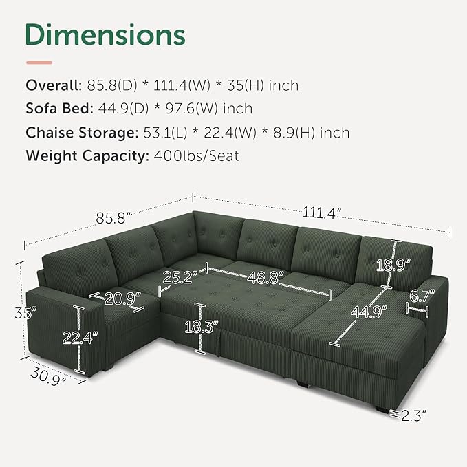 HONBAY Sectional Sleeper Sofa Bed
