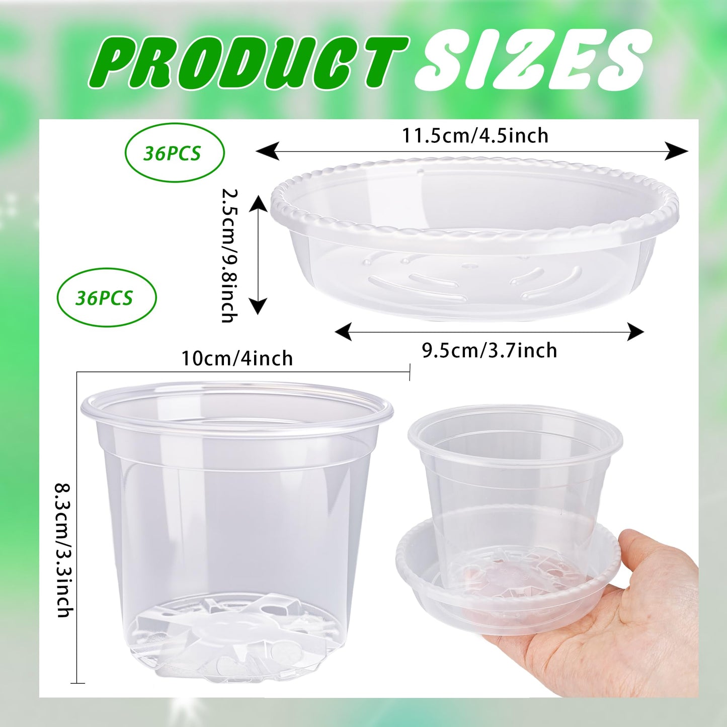 Plukeen 72 Pcs/36 Set 4 Inches Transparent Plastic Flower Pot with Trays Drainage Holes for Small Indoor Plants Seedling Starter Various Plants