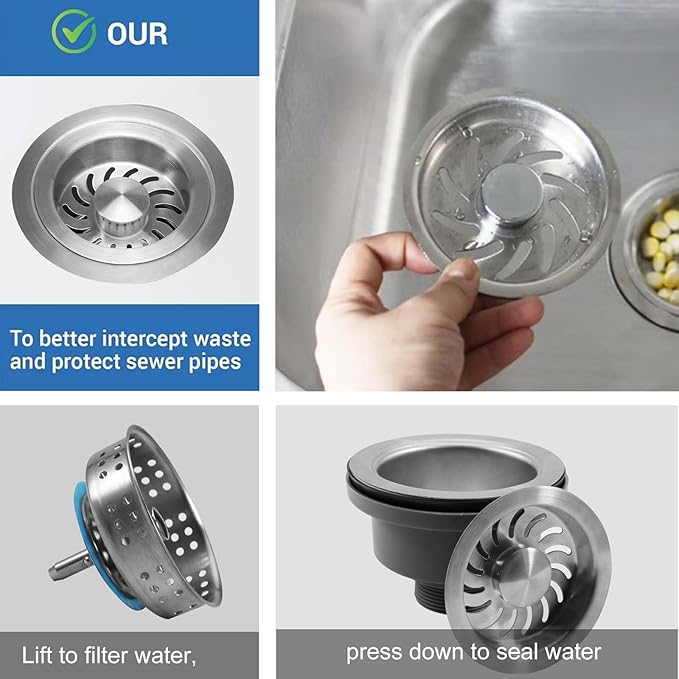 3-1/2 ‘’Kitchen Sink Drain Assembly Kit 304 Stainless Steel Sink Strainer Drain