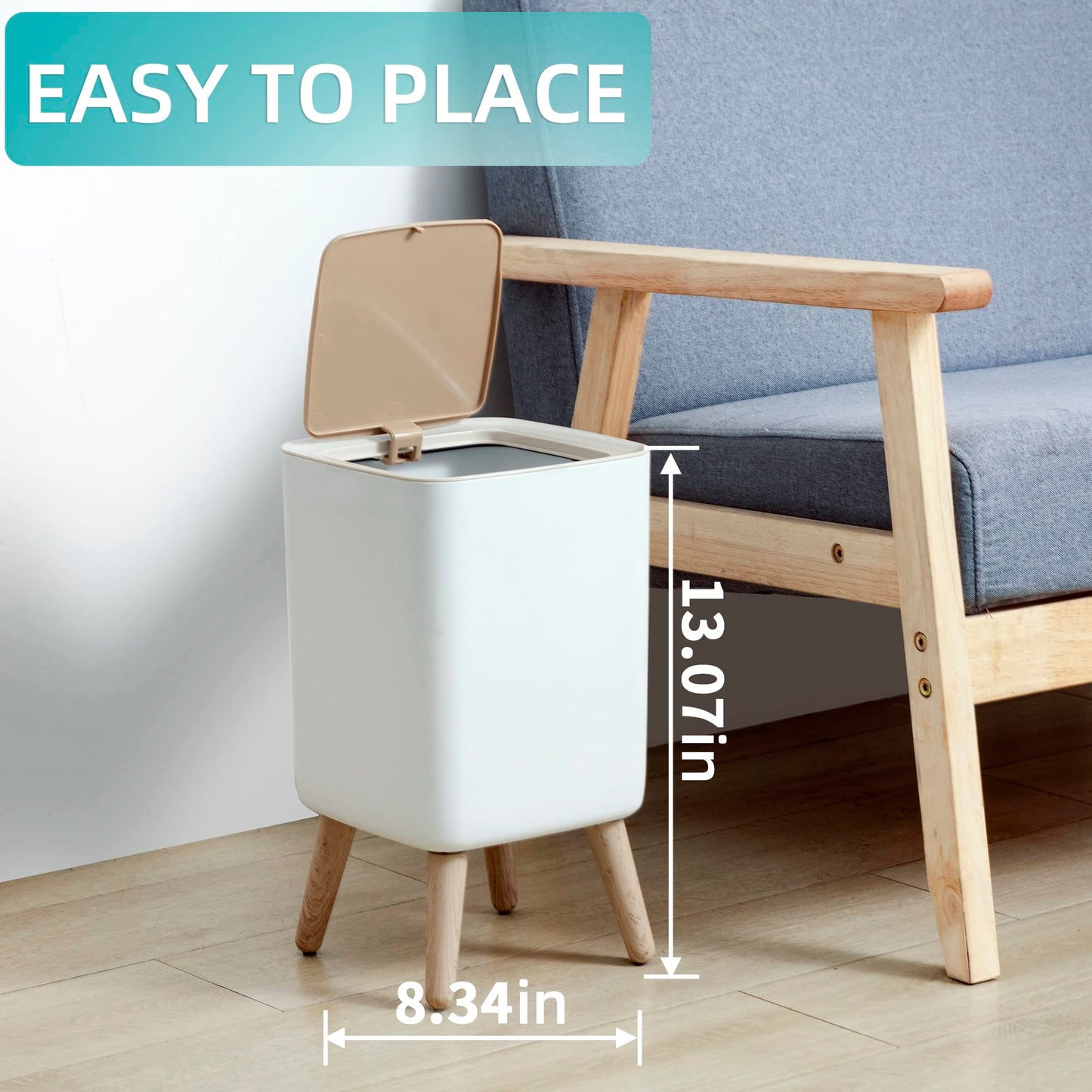 Bathroom Trash Can with Lid,2.6 Gallon Modern Office, Near Desk Bedroom Garbage Can Waste Basket with Push Top,Nordic Small Trash Bin for Living Room, Toilet, Nursery,Dog Proof, White