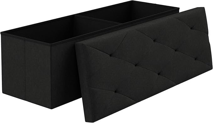 VECELO 43'' Folding Storage Ottoman Bench, Storage Chest, Linen Fabric Foot