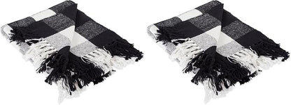 DII Buffalo Check Collection Rustic Farmhouse Throw Blanket with Tassles, 50x60, Black/White (Pack of 2)